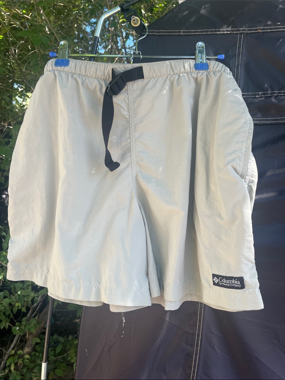Columbia Women's Light Beige Athletic Shorts with Black Webbing Belt